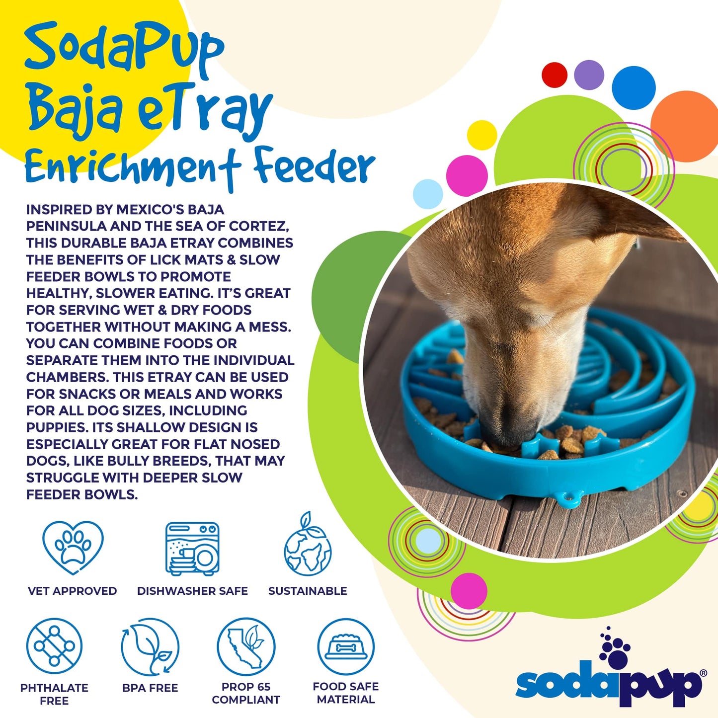 SodaPup Baja Design eTray - Shallow Slow Feeder Dog Bowl for Enrichment | USA Made