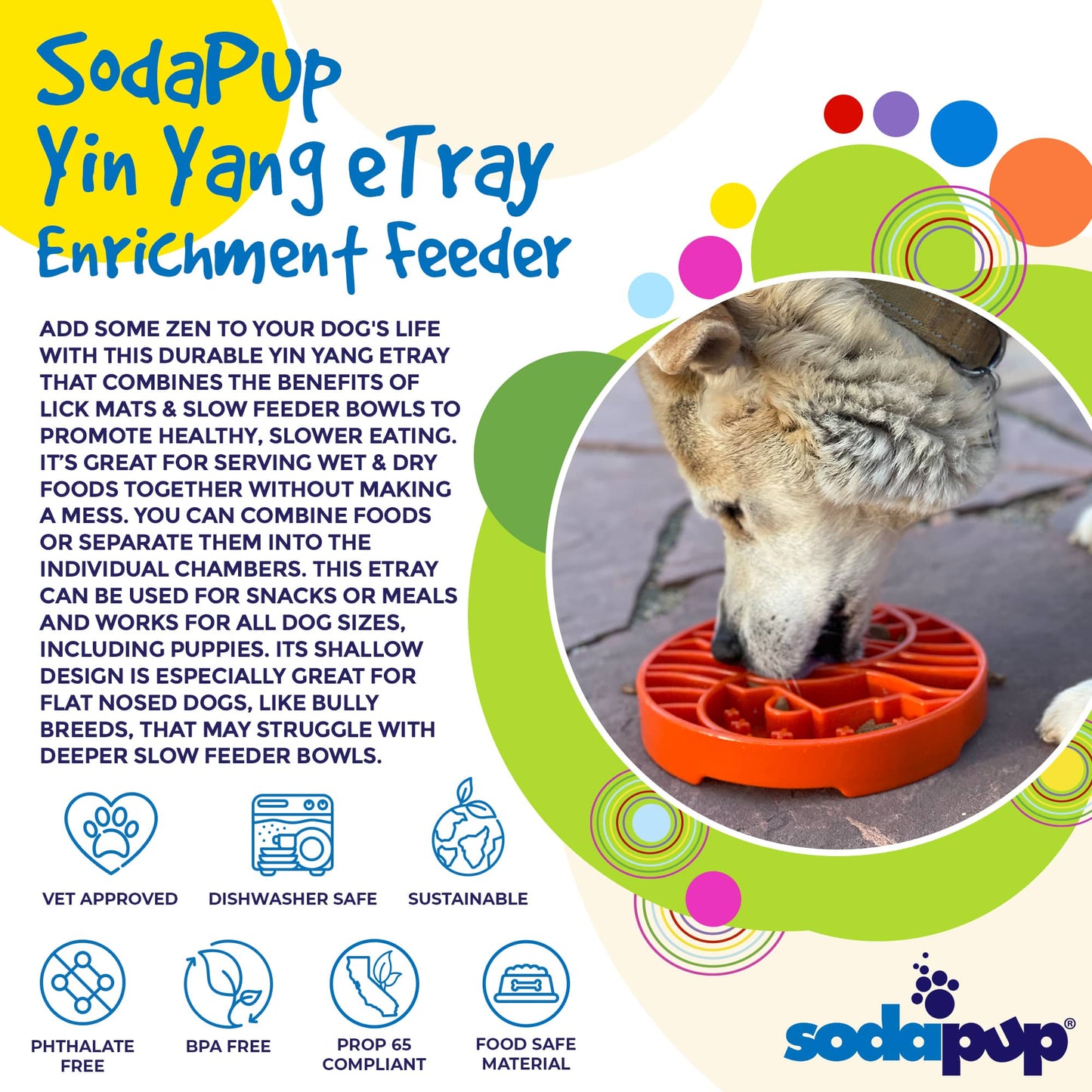 SodaPup Sun and Moon eTray - Shallow Slow Feeder Dog Bowl for Enrichment | USA Made