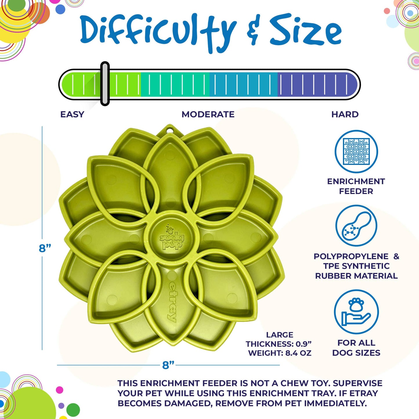 SodaPup Mandala eTray Shallow Slow Feeder Dog Bowl for Enrichment | USA Made