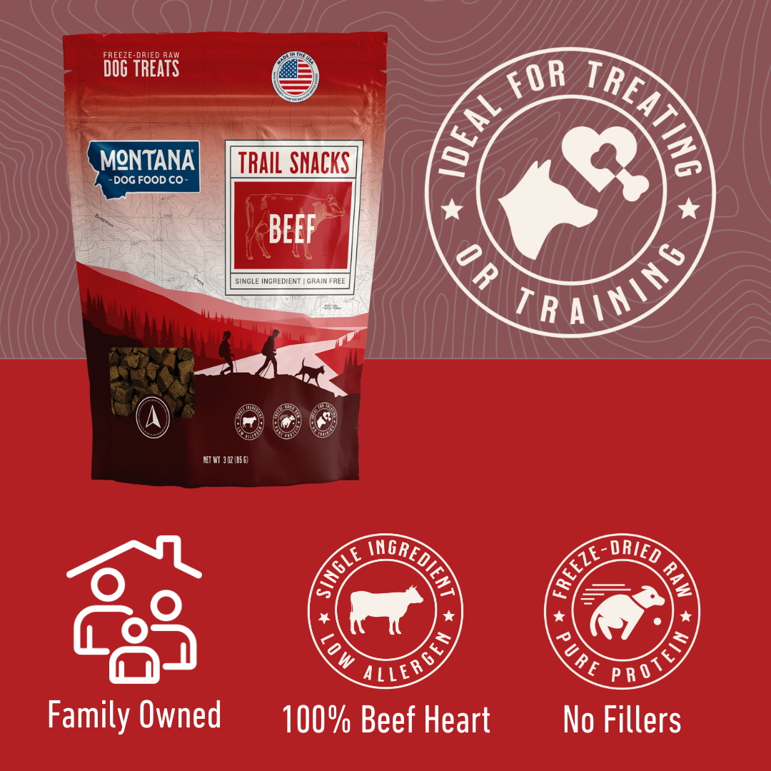 Montana Dog - Beef Heart Freeze-Dried Raw Trail Snacks (Treats) for Dogs 3oz