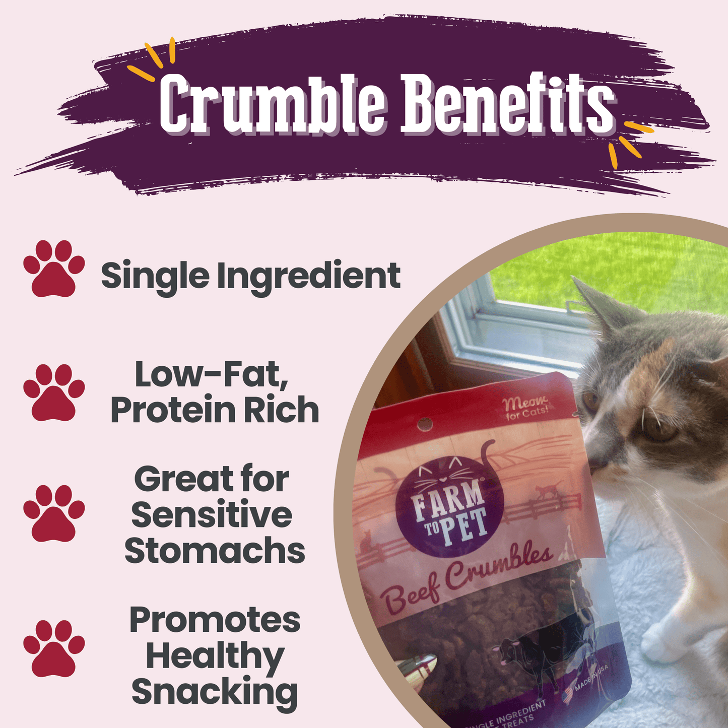 Farm to Pet - Beef Crumbles Cat Treats | High Protein Treats for Cats