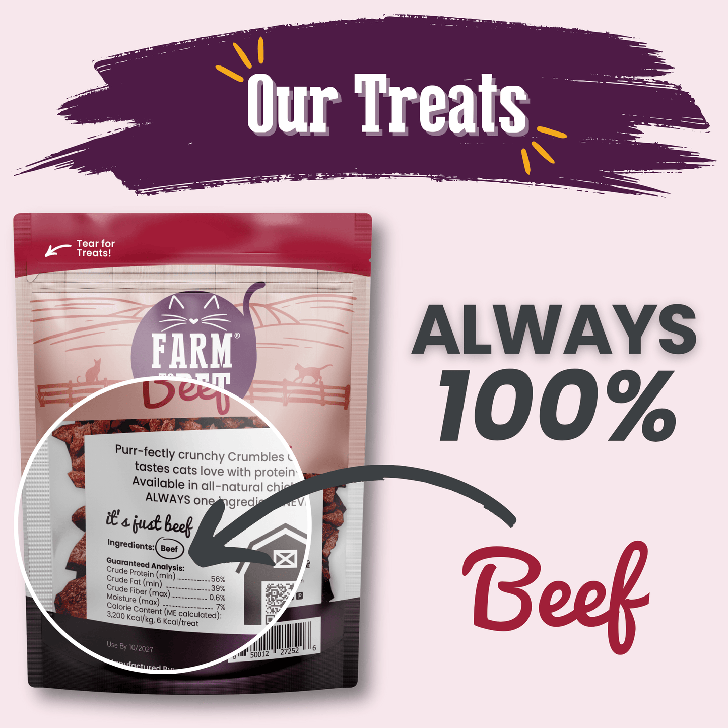 Farm to Pet - Beef Crumbles Cat Treats | High Protein Treats for Cats