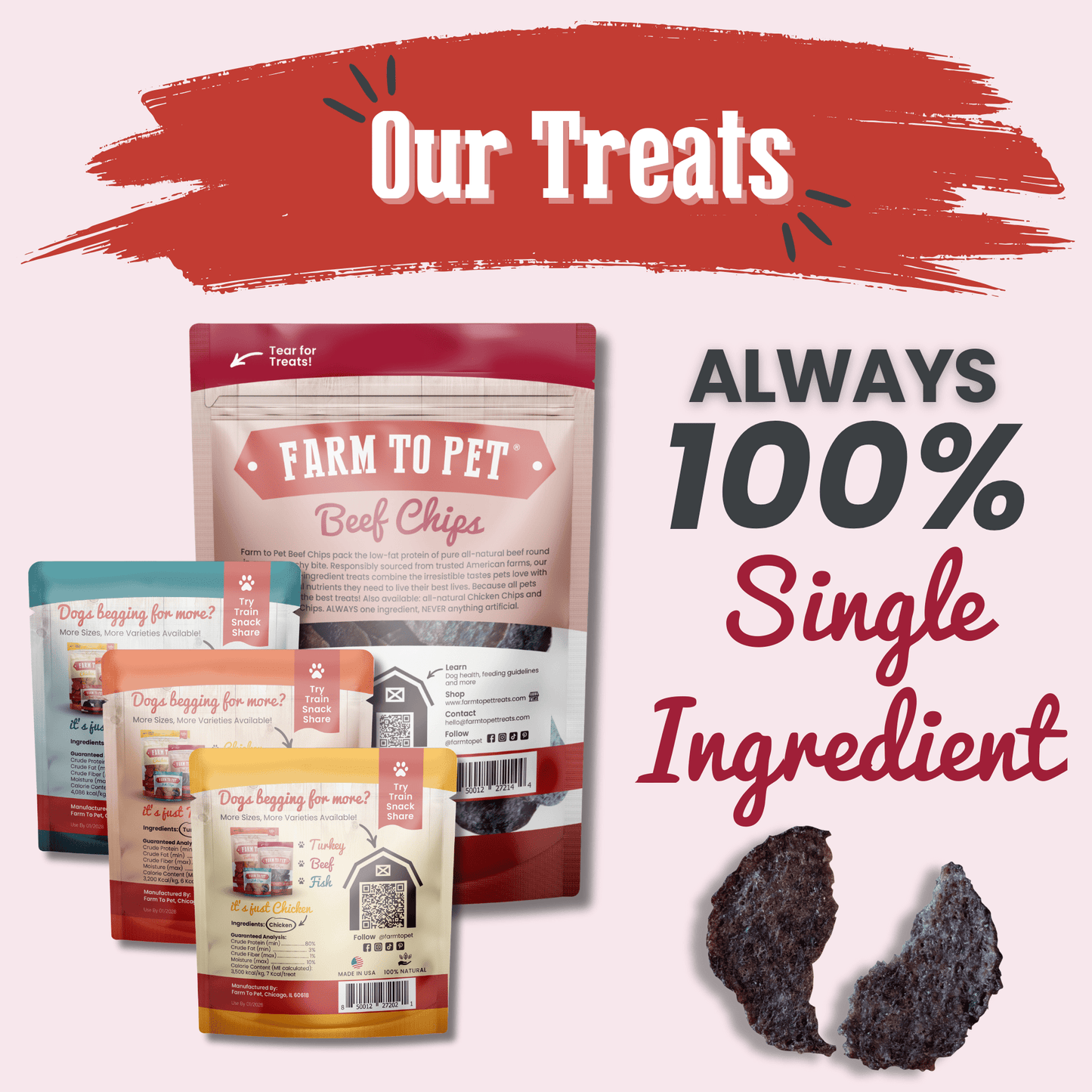 Farm to Pet - Puppy Packs 'n Snacks Dog Treat Starter Pack | Single-Ingredient Training Treats