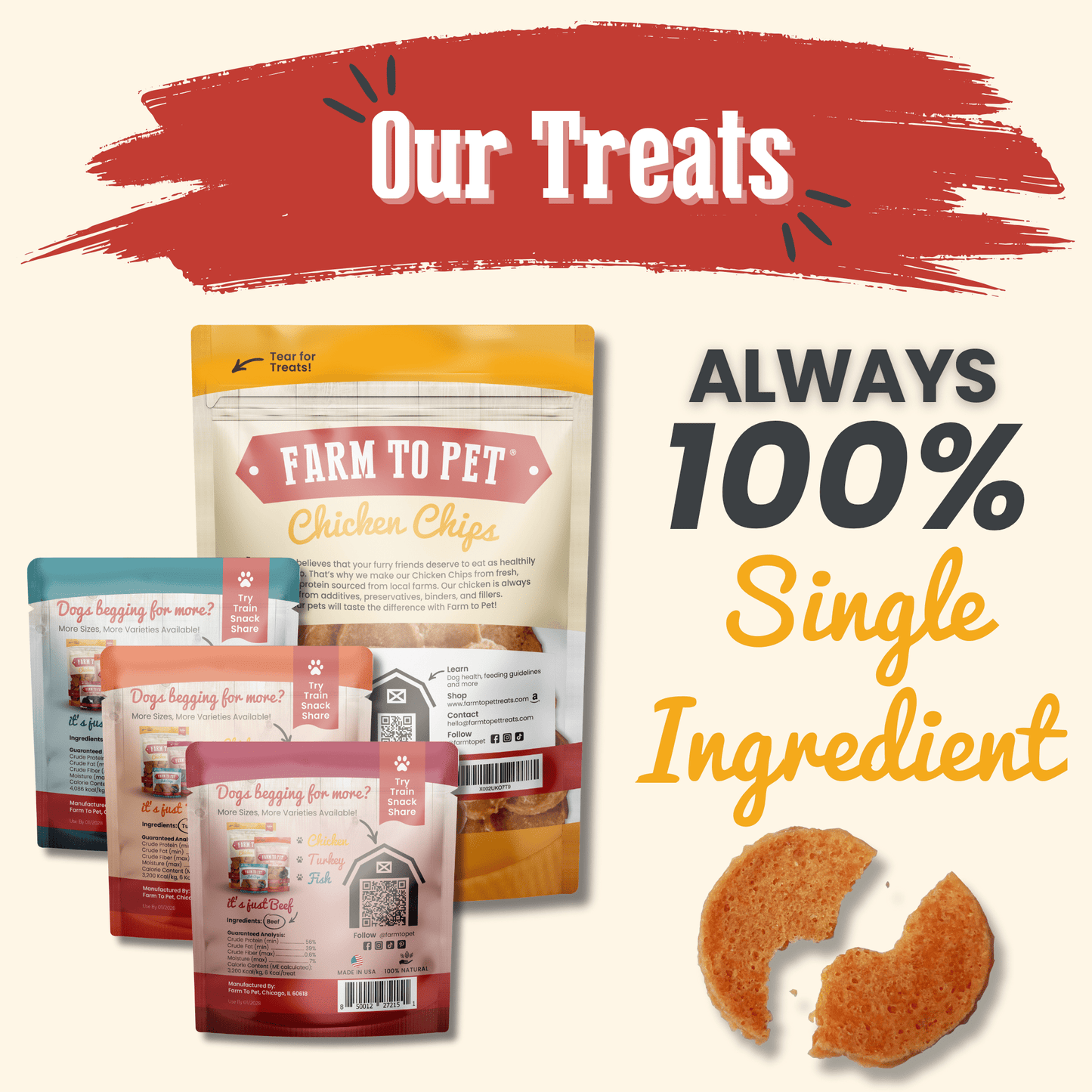 Farm to Pet - Puppy Packs 'n Snacks Dog Treat Starter Pack | Single-Ingredient Training Treats