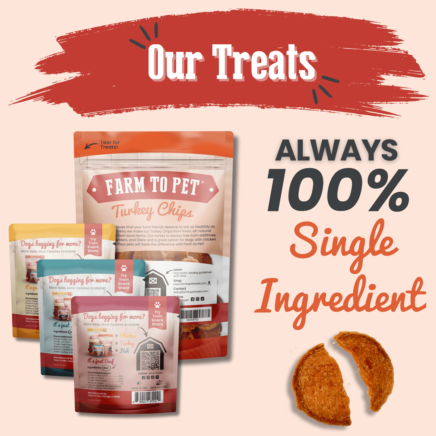 Farm to Pet - Puppy Packs 'n Snacks Dog Treat Starter Pack | Single-Ingredient Training Treats