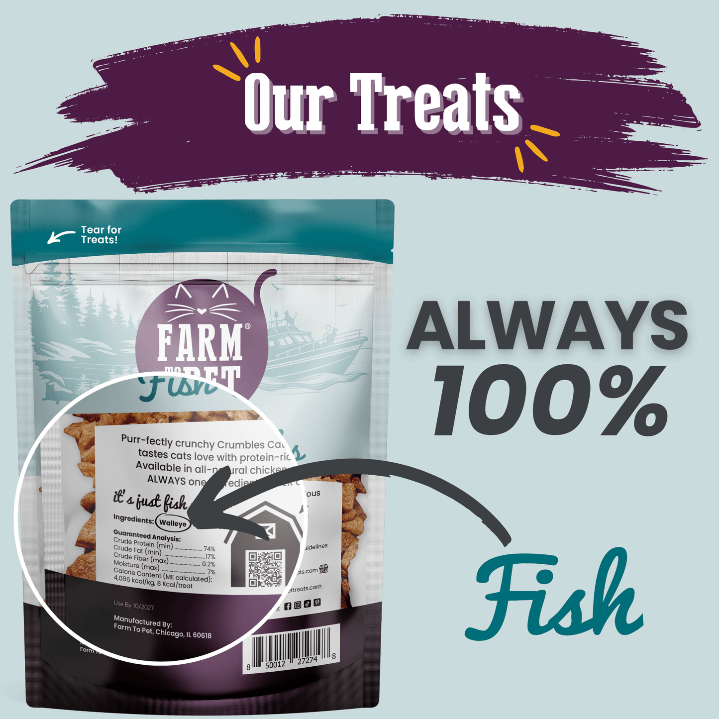 Farm to Pet - Fish Crumbles for Cats | All-Natural Fish Cat Treats
