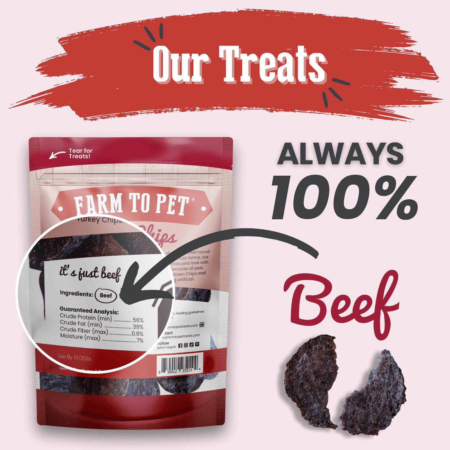 Farm To Pet - Beef Chips Dog Treats | Single-Ingredient Healthy Treats for Dogs