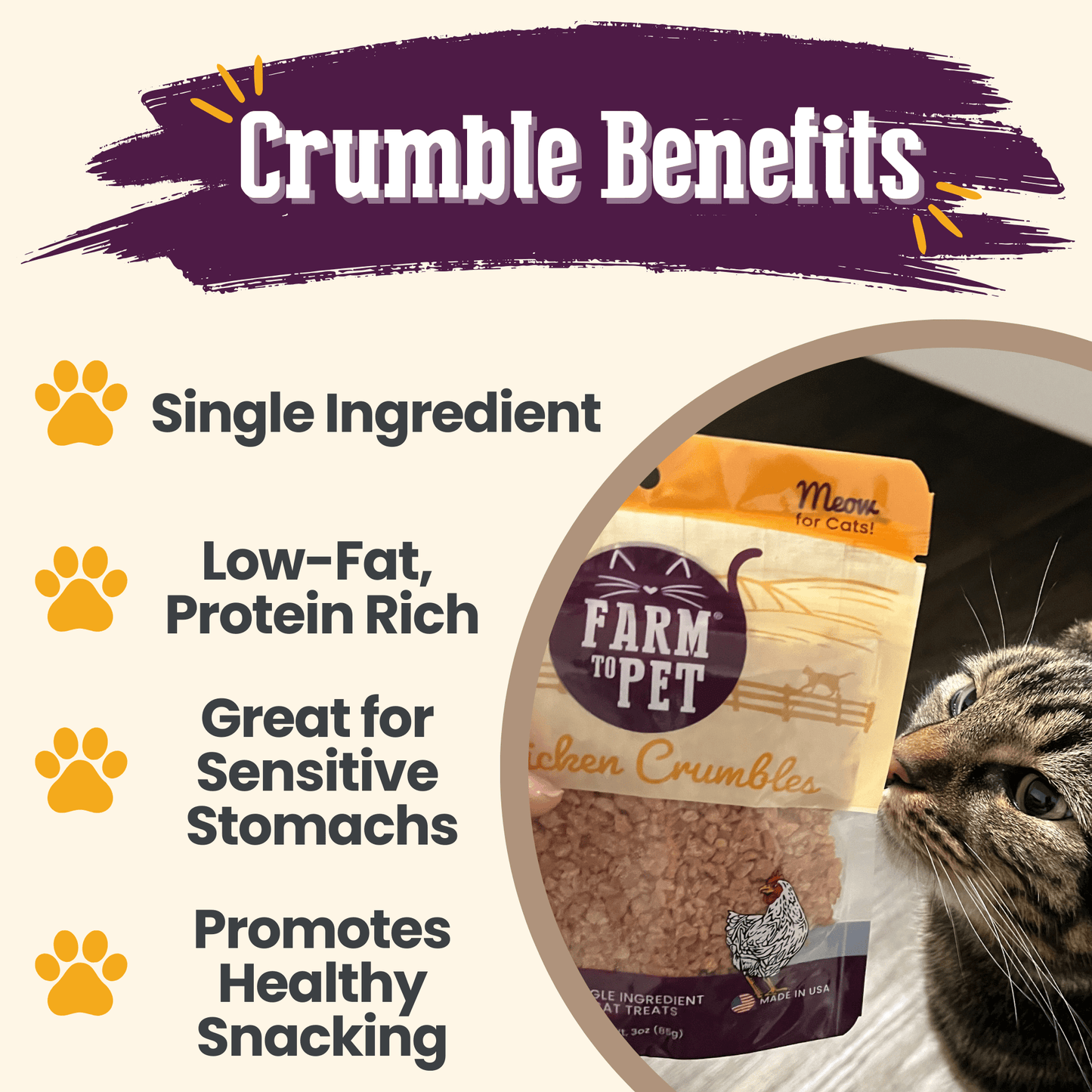 Farm to Pet - Chicken Crumbles Cat Treats | Single-Ingredient Treats for Cats