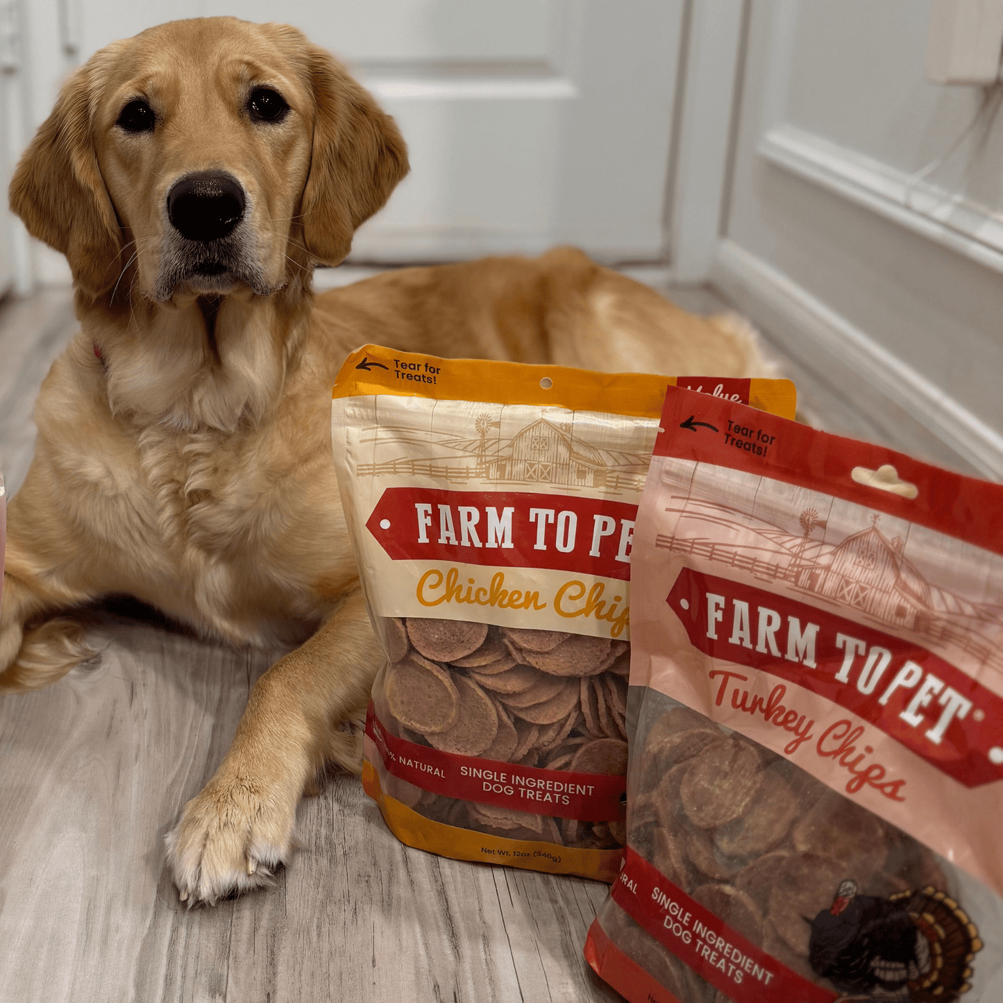 Farm to Pet - Turkey & Chicken Chip Dog Treat Duo | Single-Ingredient Poultry Treats for Dogs