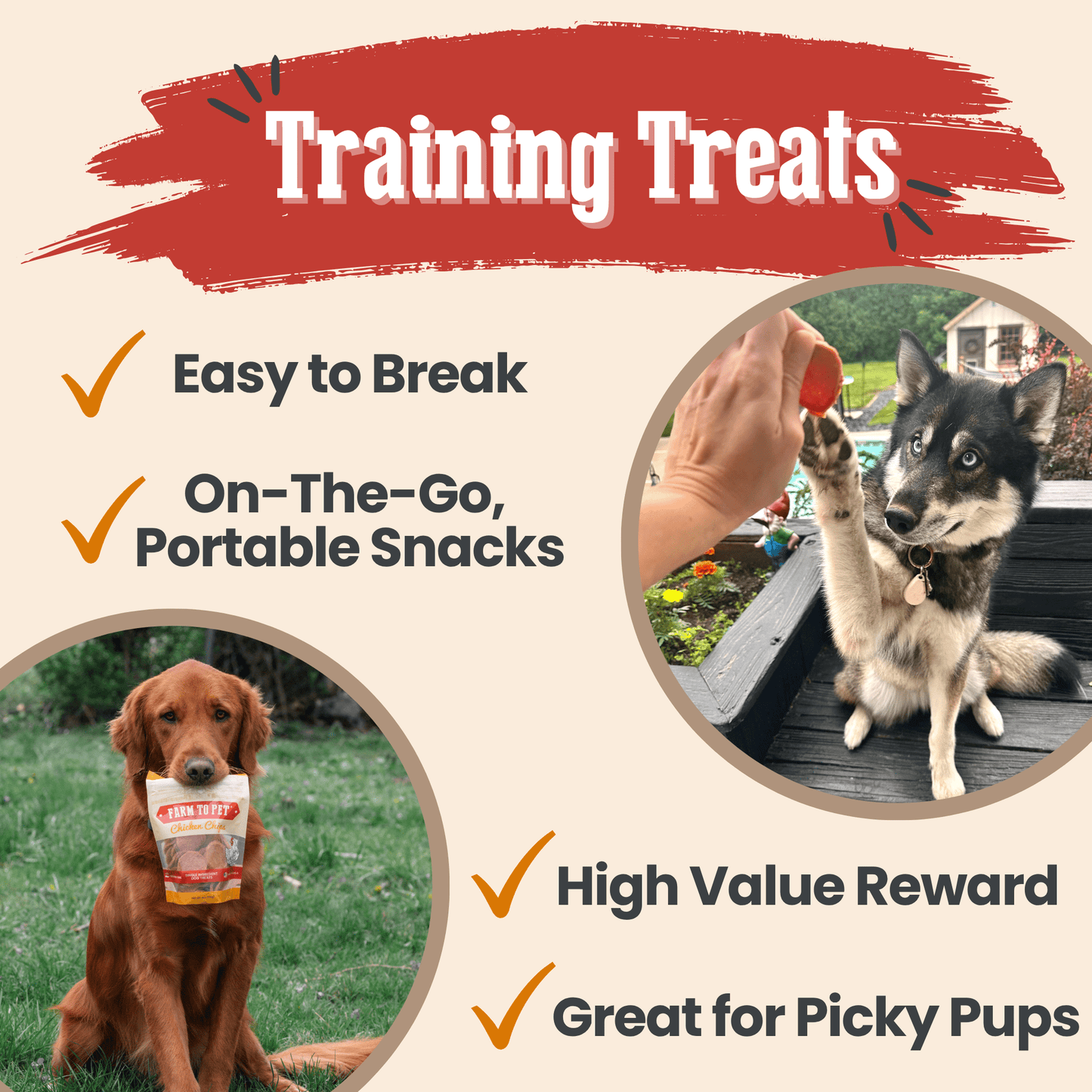 Farm to Pet - Turkey & Chicken Chip Dog Treat Duo | Single-Ingredient Poultry Treats for Dogs