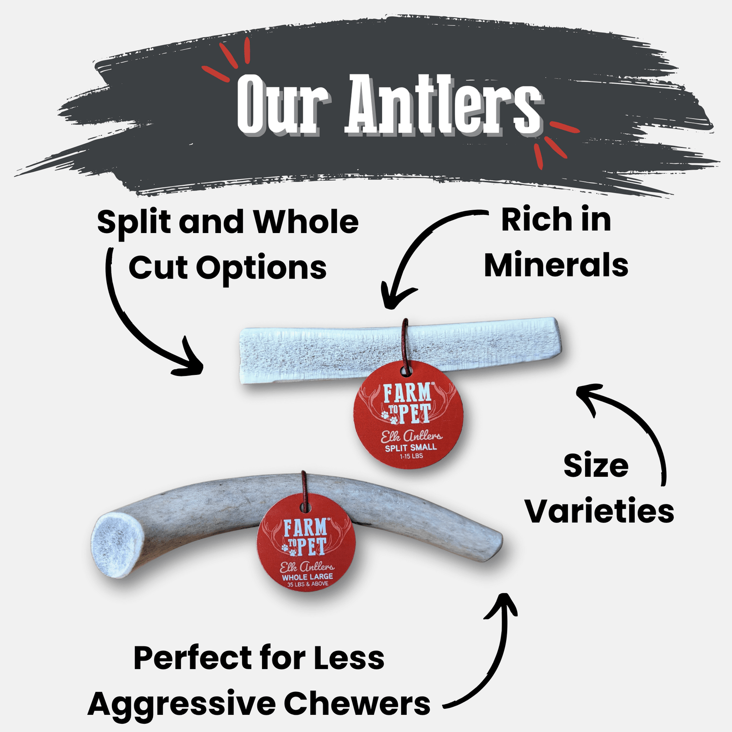 Farm to Pet - Elk Antler Dog Chews | All-Natural Whole and Split Elk Antler Chews for Dogs
