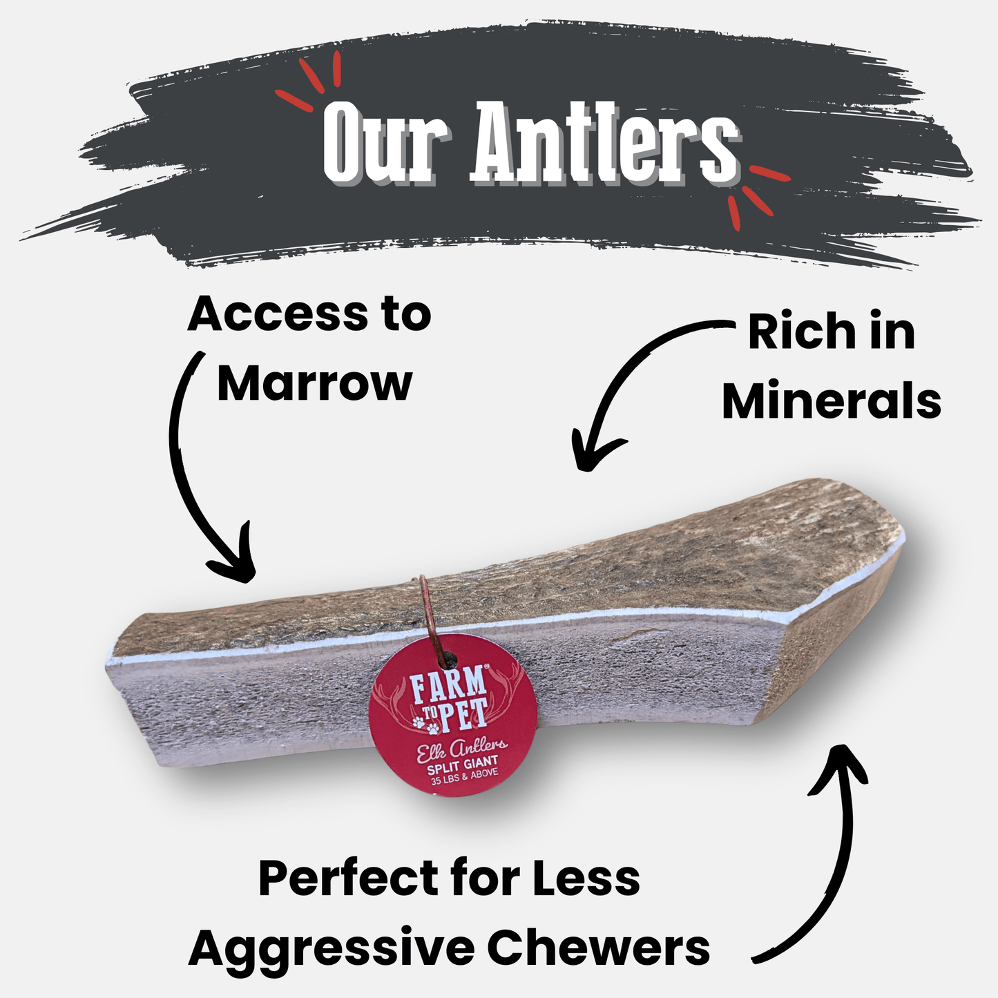 Farm to Pet - Elk Antler Dog Chews | All-Natural Whole and Split Elk Antler Chews for Dogs
