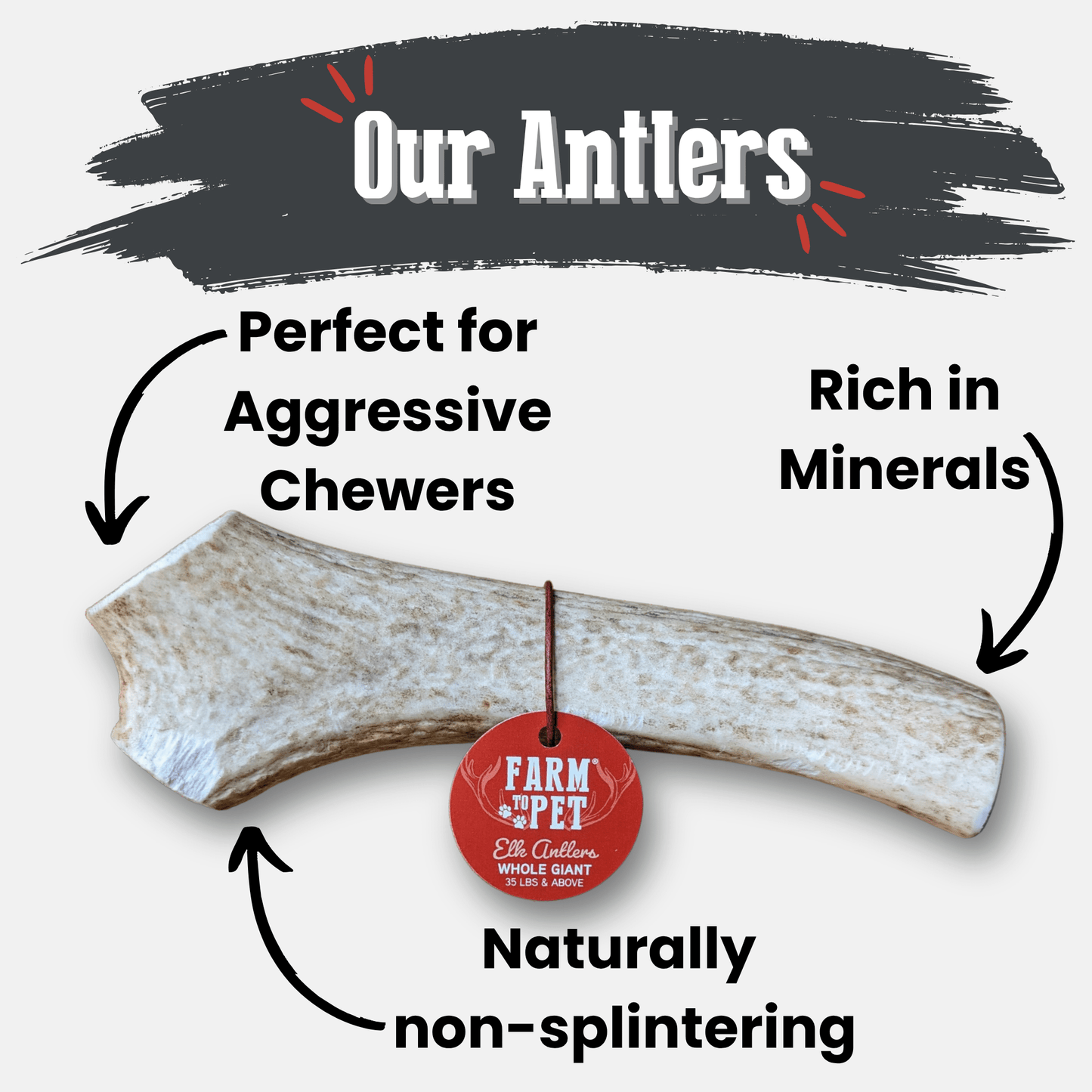 Farm to Pet - Elk Antler Dog Chews | All-Natural Whole and Split Elk Antler Chews for Dogs