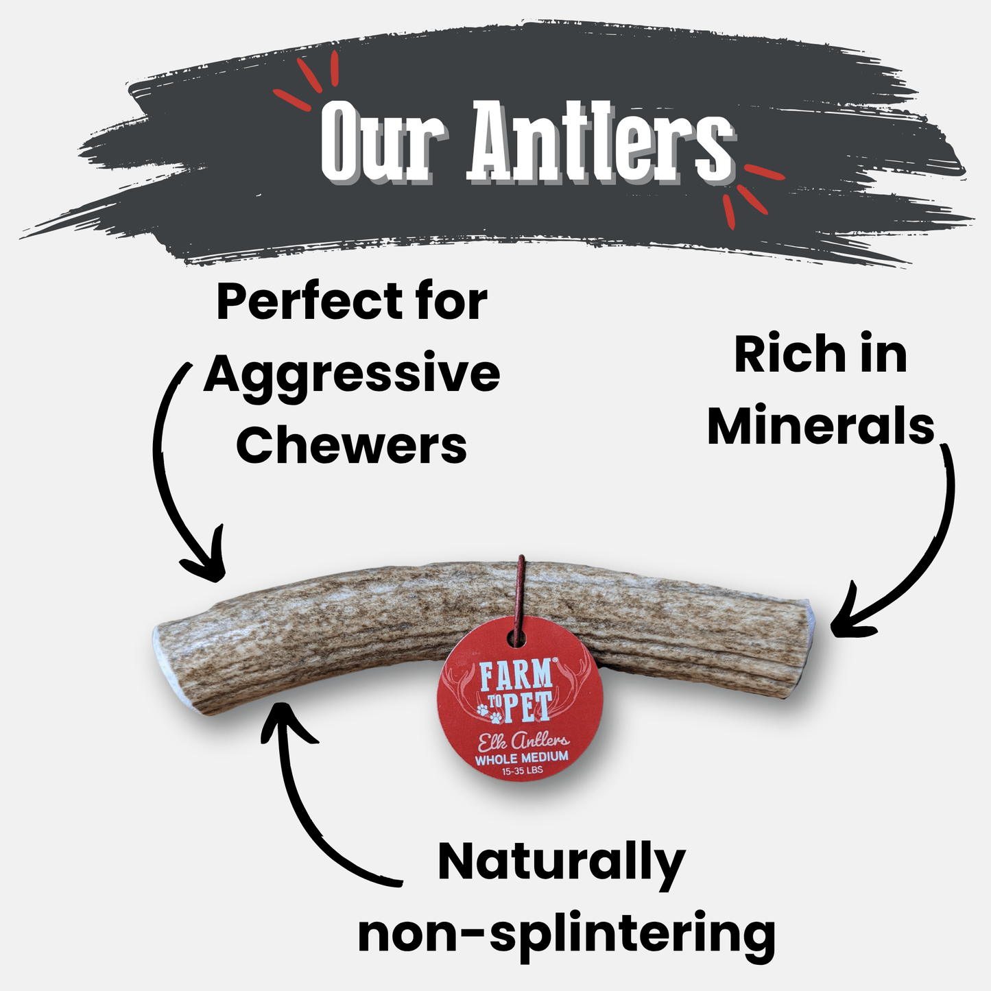 Farm to Pet - Elk Antler Dog Chews | All-Natural Whole and Split Elk Antler Chews for Dogs