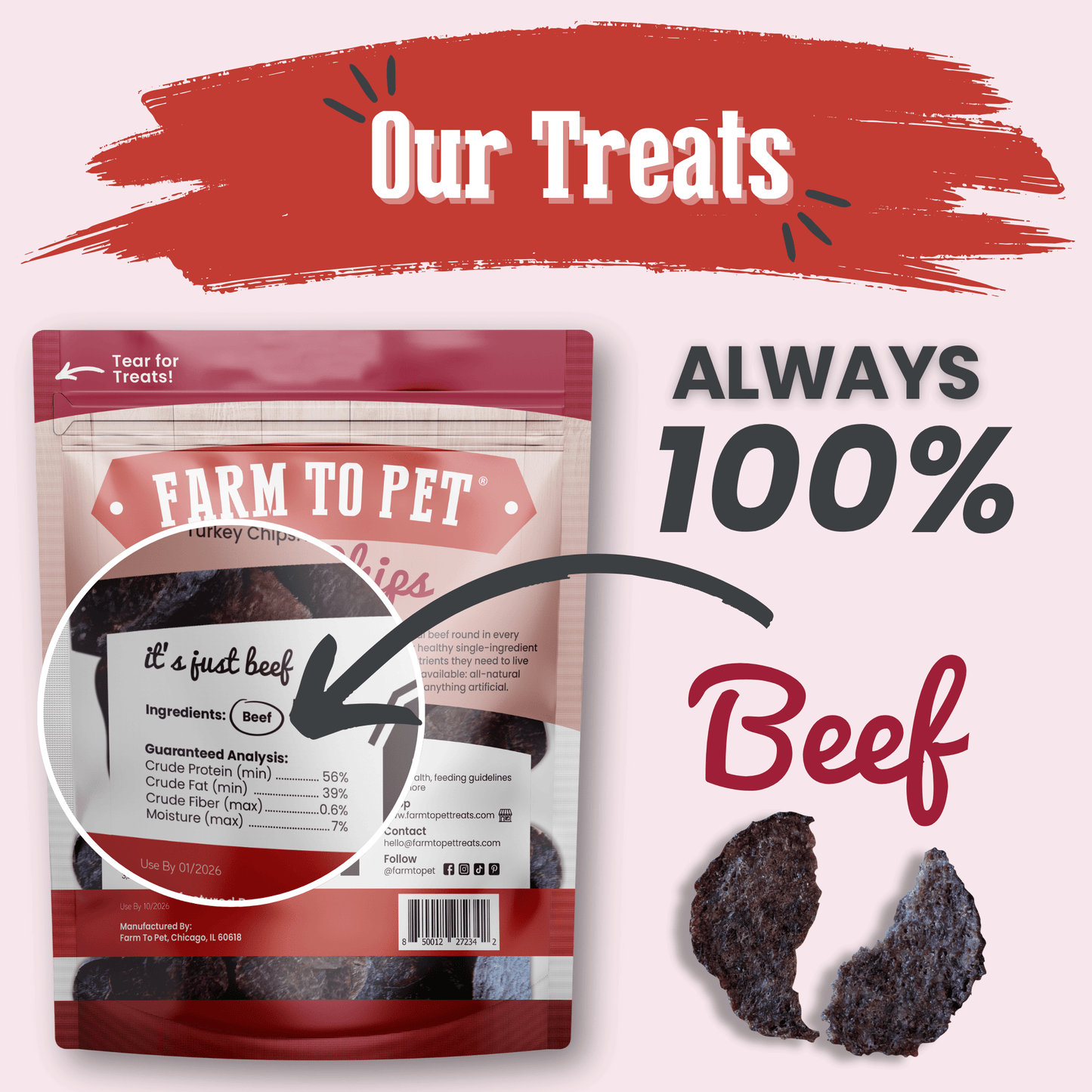 Farm To Pet - Beef Chips Dog Treats | Single-Ingredient Healthy Treats for Dogs