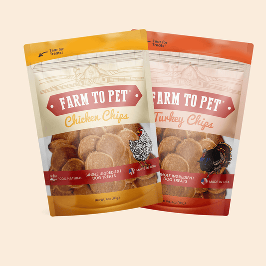 Farm to Pet - Turkey & Chicken Chip Dog Treat Duo | Single-Ingredient Poultry Treats for Dogs