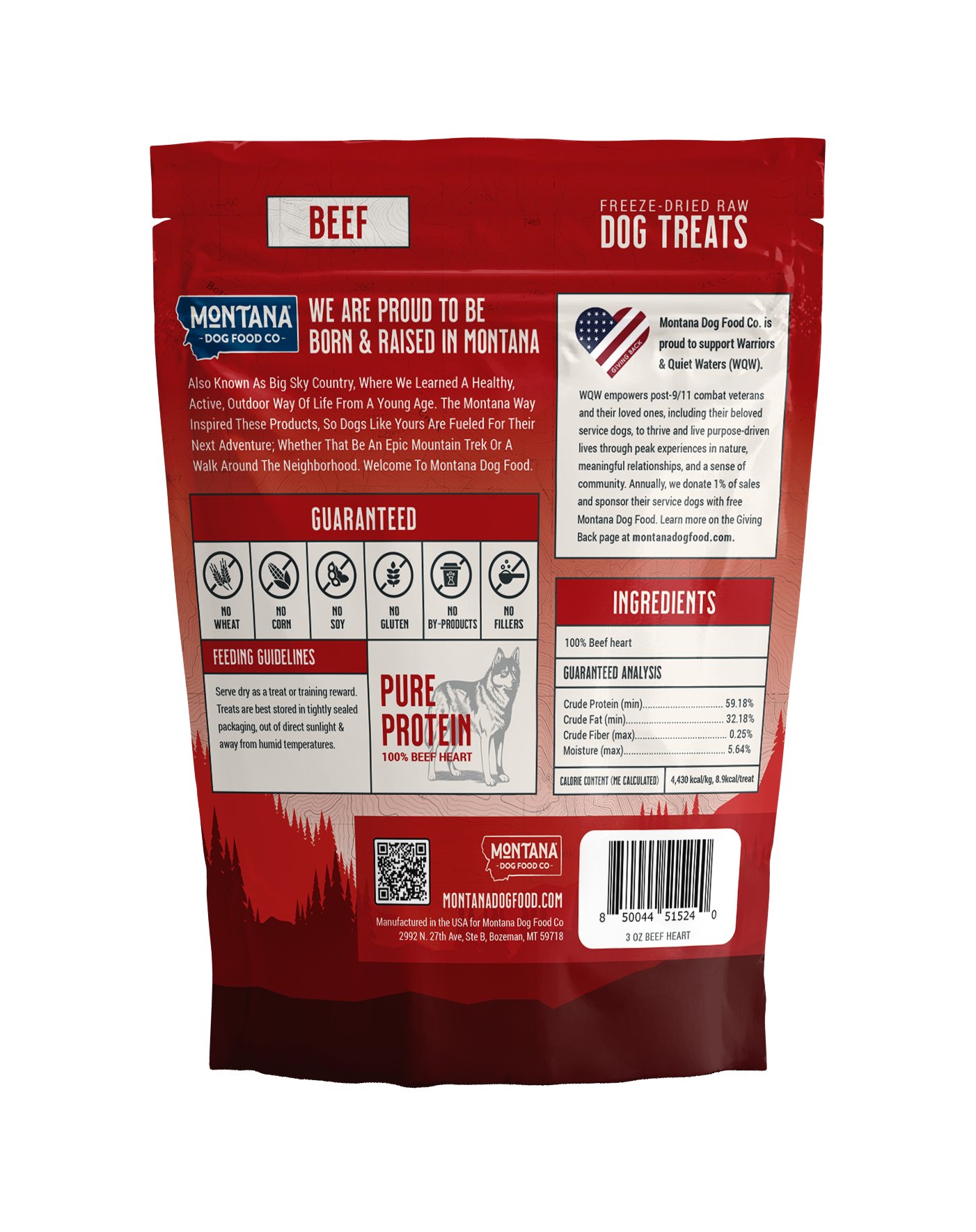 Montana Dog - Beef Heart Freeze-Dried Raw Trail Snacks (Treats) for Dogs 3oz