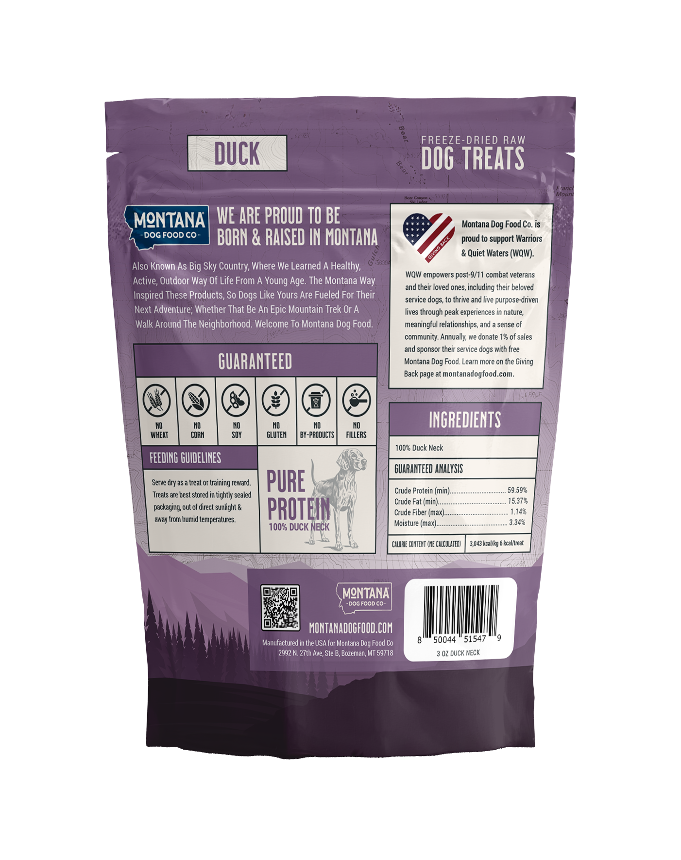 Montana Dog - Duck Freeze-dried Raw Trail Snacks (Treats) for Dogs 3oz