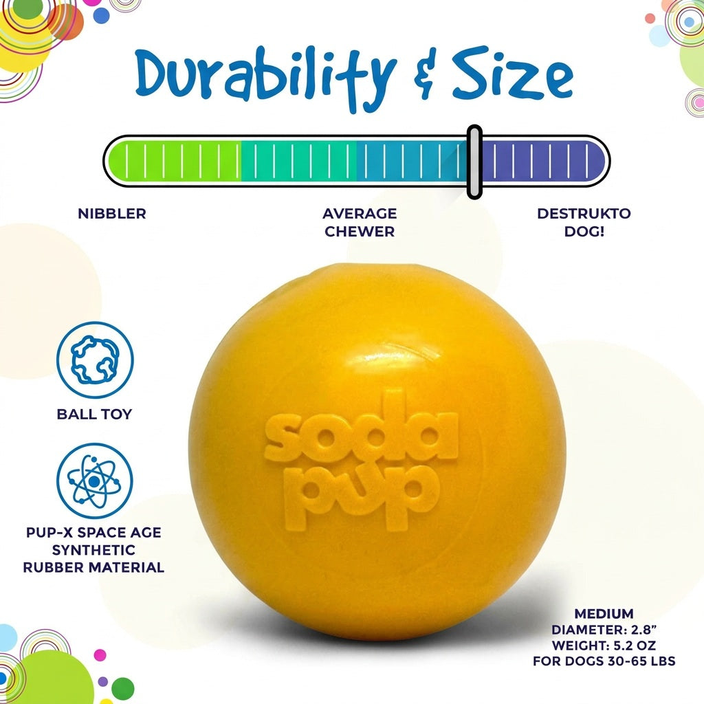 SodaPup Squeak Ball - Durable Squeaky Dog Toy, Floats, Chew Toy | USA Made