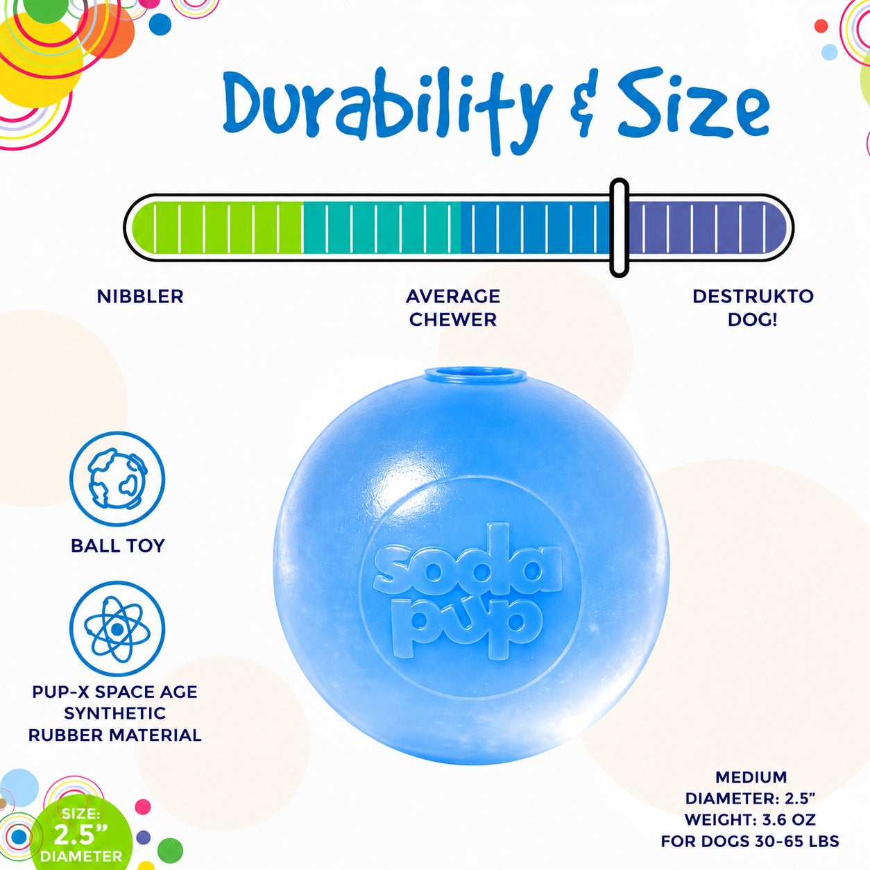 SodaPup Strobe Ball Light-Up Dog Toy - Durable Floating Chew Ball | Made in USA