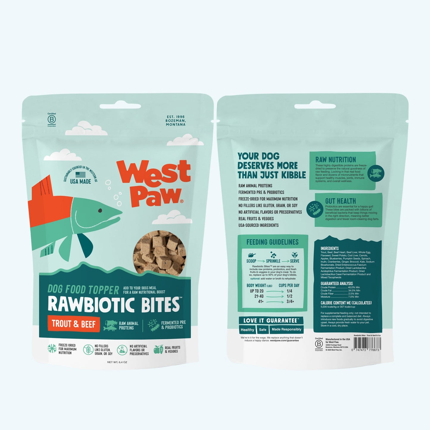 West Paw Rawbiotic Bites Trout & Beef Dog Food Topper