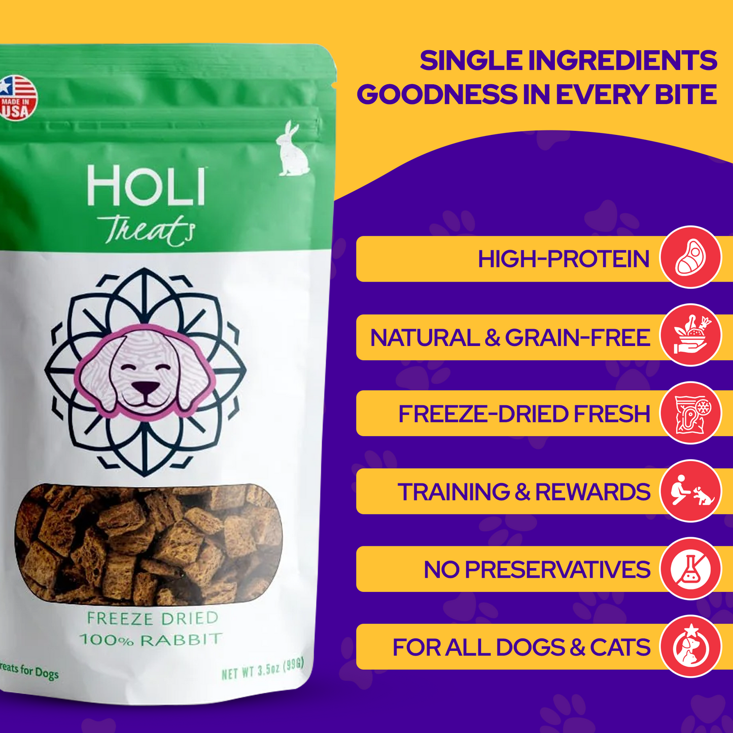 HOLI - Rabbit Dog and Cat Treats - Freeze-Dried - Single Ingredient